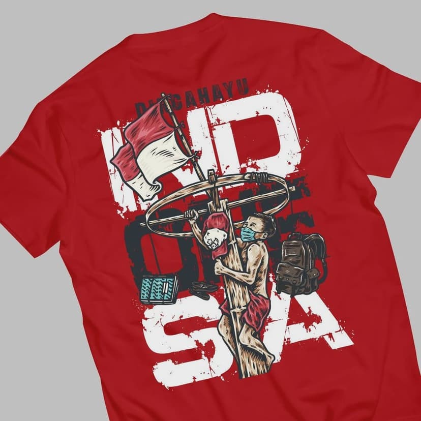 Semangat 17-an! Rayakan kemerdekaan dengan visual ikonik Panjat Pinang. Desain ceria yang membangkitkan nostalgia dan kebanggaan nasional.