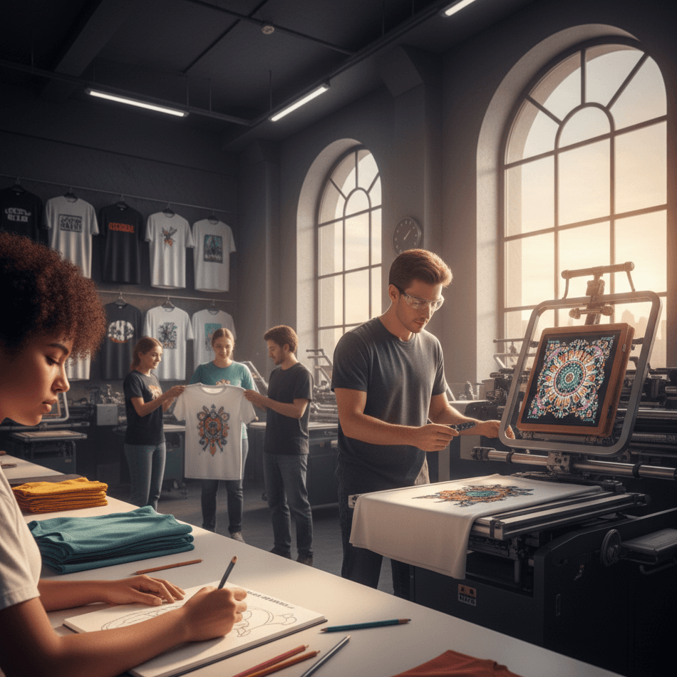 Tim professional Kaosind sedang bekerja pada proses produksi kaos custom